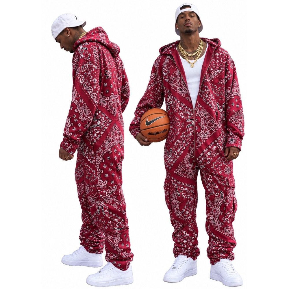 Onepiece Norwegian Cargo Baggy Paisley Jumpsuit Bandana Hood Unisex S Streetware